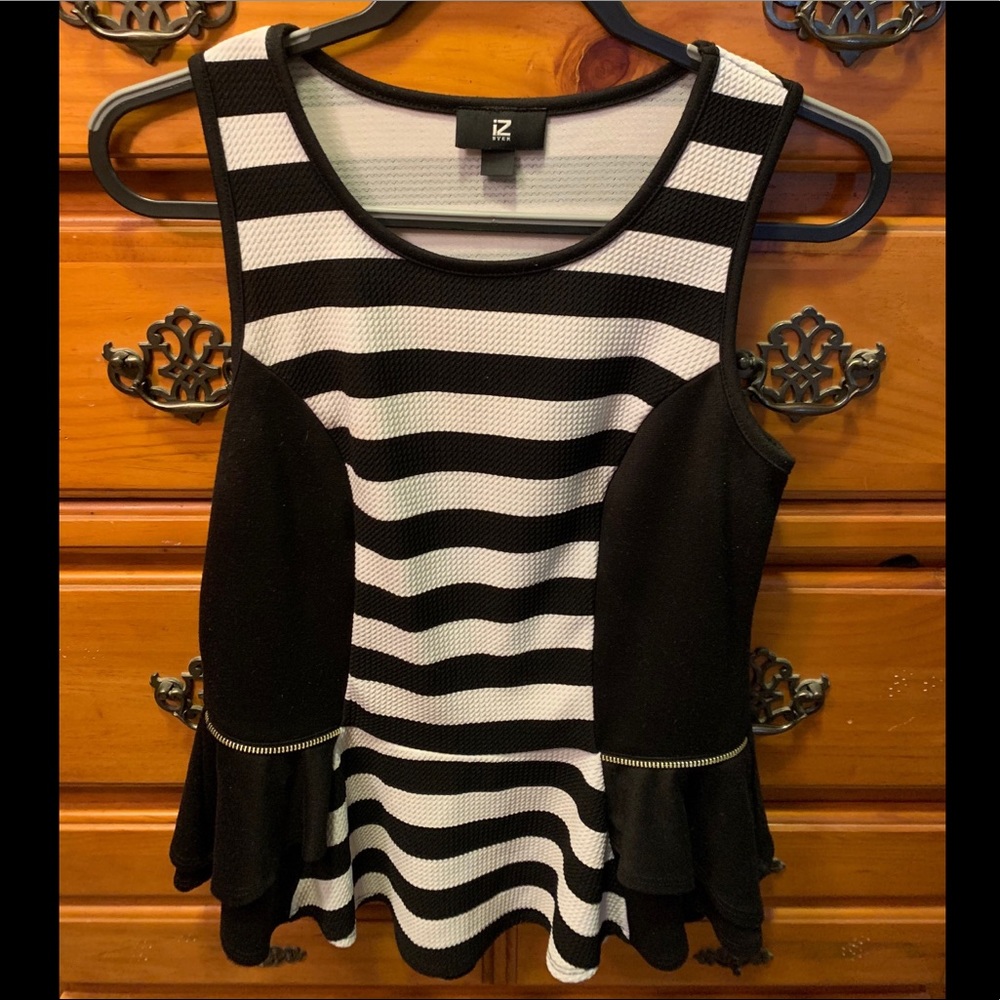 Black and White IZ Byer Peplum Shirt